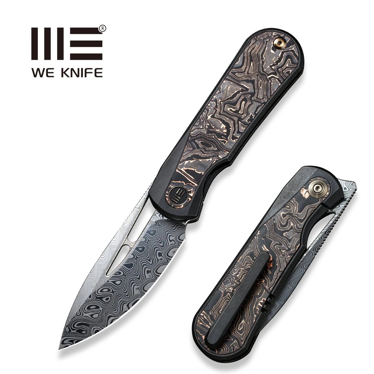 WEKNIFE Baloo Flipper Knife Titanium Handle With Carbon Fiber Inlay (3.31" Hakkapella Damasteel) WE21033-DS1 3 WEKNIFE Baloo Flipper Knife Titanium Handle With Carbon Fiber Inlay (3.31" Hakkapella Damasteel) WE21033-DS1