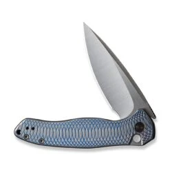 WEKNIFE Button Lock Kitefin Flipper Knife Blue Polished Ripple Patterned Gray Titanium Handle (3.22" Hand Polished Satin CPM 20CV Blade) WE19002M-3 -WE KNIFE Sales weknife button lock kitefin flipper knife blue polished ripple patterned gray titanium handle 322 hand polished satin cpm 20cv blade we19002m 3 429879