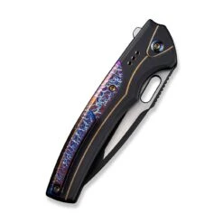 WEKNIFE Exciton Flipper & Button Lock Knife Titanium Handle With Flamed Titanium Integral Spacer (3.68" CPM 20CV Blade) WE22038A-4 -WE KNIFE Sales weknife exciton flipper button lock knife black titanium handle with flamed titanium integral spacer 368 black stonewashed cpm 20cv blade satin flat we22038a 4 130538