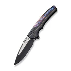 WEKNIFE Exciton Flipper & Button Lock Knife Titanium Handle With Flamed Titanium Integral Spacer (3.68" CPM 20CV Blade) WE22038A-4 -WE KNIFE Sales weknife exciton flipper button lock knife black titanium handle with flamed titanium integral spacer 368 black stonewashed cpm 20cv blade satin flat we22038a 4 418784