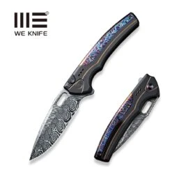 WEKNIFE Exciton Flipper & Button Lock Knife Titanium Handle With Flamed Titanium Integral Spacer (3.68" Damasteel Blade) WE22038A-DS1