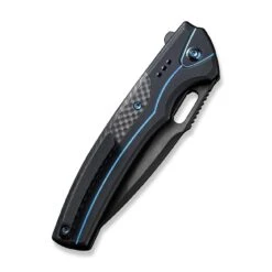 WEKNIFE Exciton Flipper & Button Lock Knife Titanium Handle With Carbon Fiber Integral Spacer (3.68" CPM 20CV Blade) WE22038A-2 -WE KNIFE Sales weknife exciton flipper button lock knife black titanium handle with twill carbon fiber integral spacer 368 black stonewashed bevels black brushed flats cpm 20c 809952