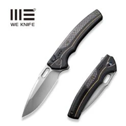 WEKNIFE Exciton Flipper & Button Lock Knife Titanium Handle With Carbon Fiber Integral Spacer (3.68" CPM 20CV Blade) WE22038A-1