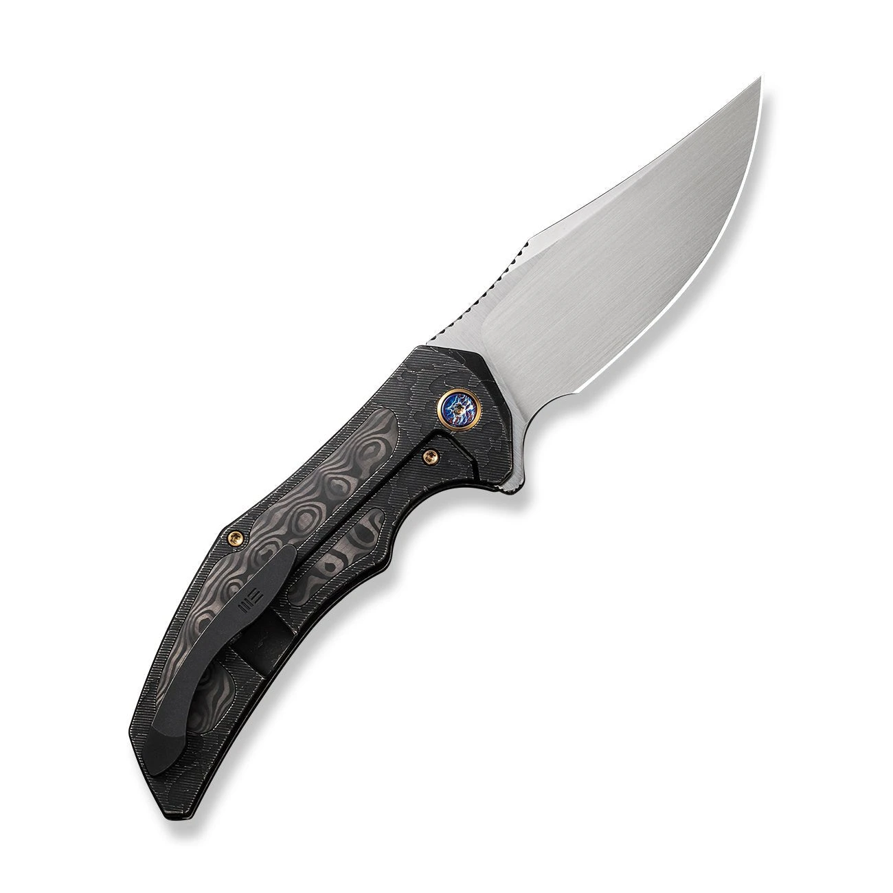 WEKNIFE Magnetron Flipper Knife Black Stonewashed With Etching Pattern Titanium Handle With Rose Carbon Fiber Inlay (3.76" Hand Rubbed Satin CPM 20CV Blade) WE18058-6 4 WEKNIFE Magnetron Flipper Knife Black Stonewashed With Etching Pattern Titanium Handle With Rose Carbon Fiber Inlay (3.76" Hand Rubbed Satin CPM 20CV Blade) WE18058-6 - Image 2