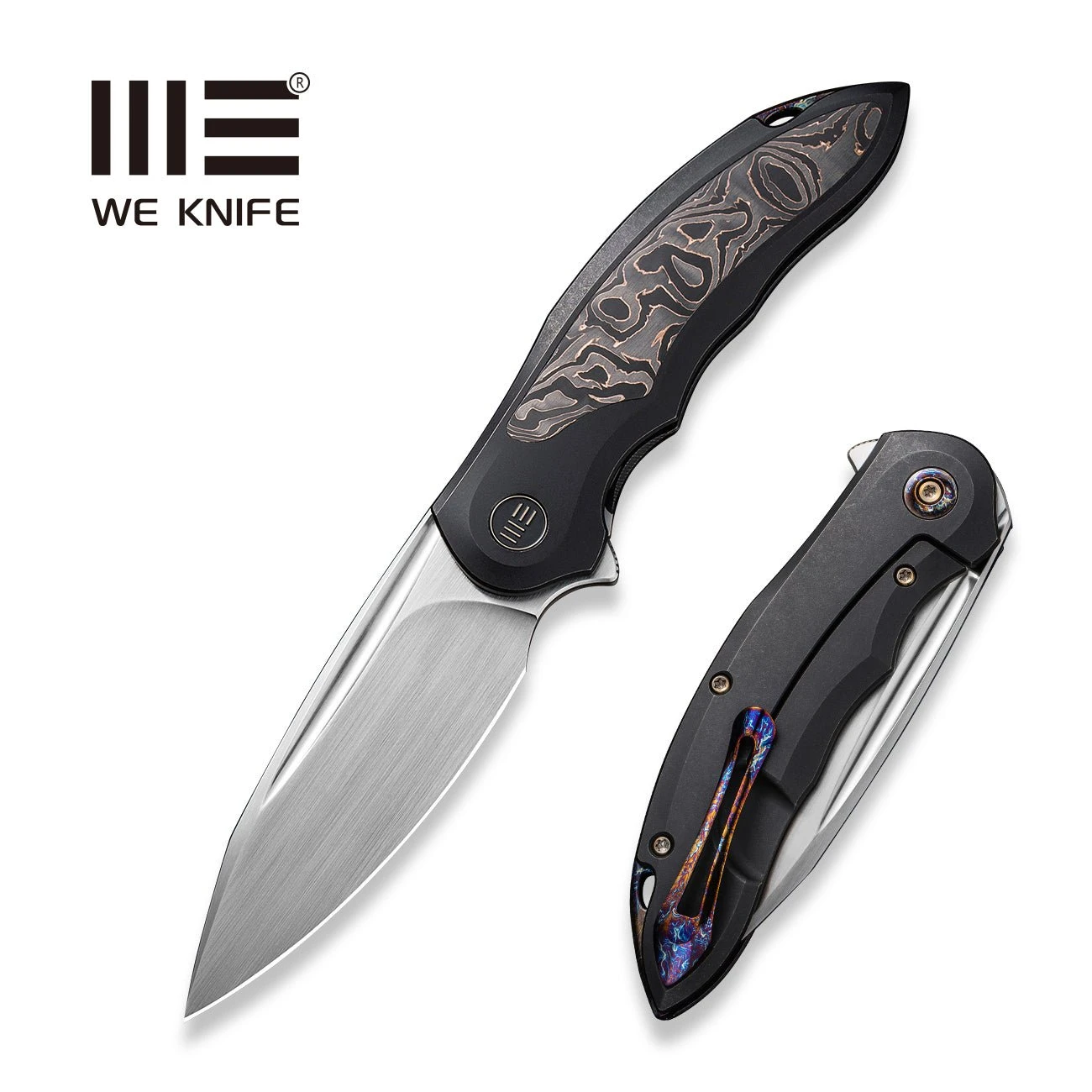 WEKNIFE Makani Flipper Knife Titanium Handle With Carbon Fiber Inlay (3.61" CPM 20CV Blade) WE21048B-1 3 WEKNIFE Makani Flipper Knife Titanium Handle With Carbon Fiber Inlay (3.61" CPM 20CV Blade) WE21048B-1