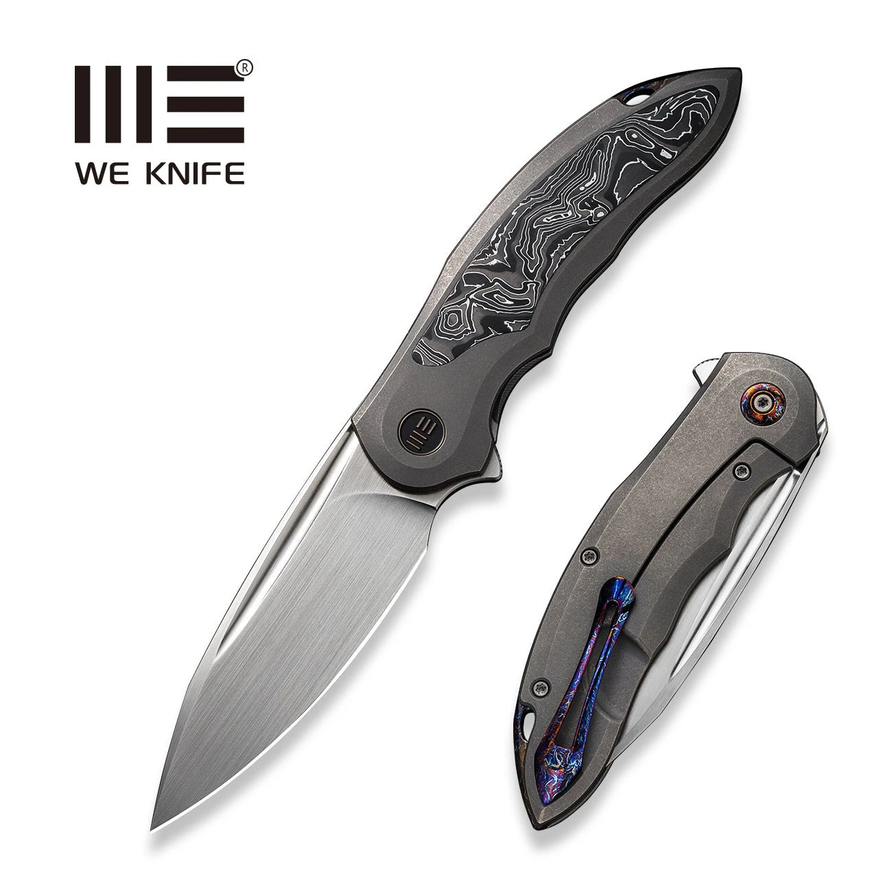 WEKNIFE Makani Flipper Knife Titanium Handle With Carbon Fiber Inlay (3.61" CPM 20CV Blade) WE21048B-2 3 WEKNIFE Makani Flipper Knife Titanium Handle With Carbon Fiber Inlay (3.61" CPM 20CV Blade) WE21048B-2