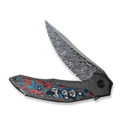 WEKNIFE Merata Flipper Knife Titanium Handle With Carbon Fiber Inlay (3.68" Damasteel Blade) WE22008B-DS1 -WE KNIFE Sales weknife merata flipper knife tiger stripe pattern flamed titanium handle with nebula fat carbon fiber inlay 368 heimskringla damasteel blade we22008b ds1 862654