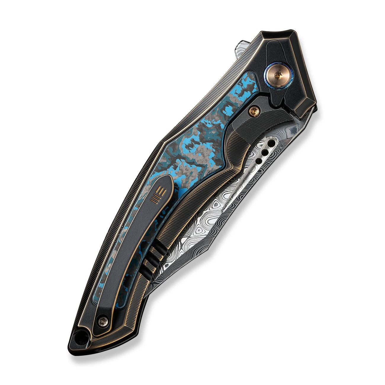 WEKNIFE Orpheus Flipper Knife Bronze / Black Titanium Integral Handle With Arctic Storm Fat Carbon Fiber Inlay (3.48" Hakkapella Damasteel Blade) WE23009-DS1 9 WEKNIFE Orpheus Flipper Knife Bronze / Black Titanium Integral Handle With Arctic Storm Fat Carbon Fiber Inlay (3.48" Hakkapella Damasteel Blade) WE23009-DS1 - Image 7