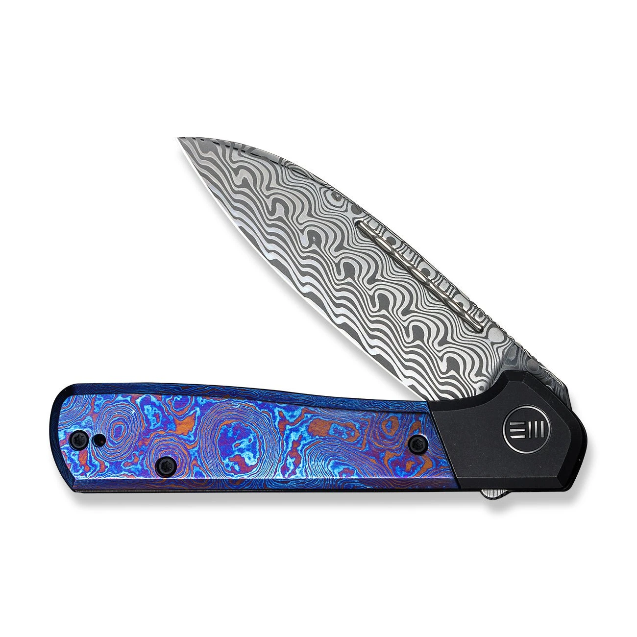 WEKNIFE Soothsayer Flipper Knife Titanium Handle With Timascus Inlay (3.48" Damasteel Blade) WE20050-DS1 7 WEKNIFE Soothsayer Flipper Knife Titanium Handle With Timascus Inlay (3.48" Damasteel Blade) WE20050-DS1 - Image 5
