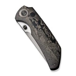 WEKNIFE Thug XL Thumb Stud Knife Black With Laser Pattern Titanium Handle (3.35" Gray Hand Rubbed CPM 20CV Blade, Satin Flat WE20028D-5 -WE KNIFE Sales weknife thug xl thumb stud knife black with laser pattern titanium handle 335 gray hand rubbed cpm 20cv blade satin flat we20028d 5 169486