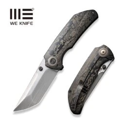 WEKNIFE Thug XL Thumb Stud Knife Black With Laser Pattern Titanium Handle (3.35" Gray Hand Rubbed CPM 20CV Blade, Satin Flat WE20028D-5