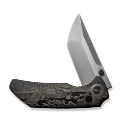 WEKNIFE Thug XL Thumb Stud Knife Black With Laser Pattern Titanium Handle (3.35" Gray Hand Rubbed CPM 20CV Blade, Satin Flat WE20028D-5 -WE KNIFE Sales weknife thug xl thumb stud knife black with laser pattern titanium handle 335 gray hand rubbed cpm 20cv blade satin flat we20028d 5 928757