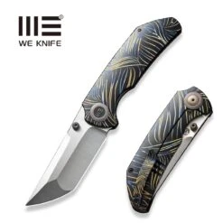 WEKNIFE Thug XL Thumb Stud Knife Black With Laser Pattern Titanium Handle (3.35" Hand Polished Satin CPM 20CV Blade) WE20028D-4