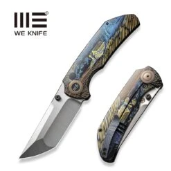 WEKNIFE Thug XL Thumb Stud Knife Black With Laser Pattern Titanium Handle (3.35" Hand Polished Satin CPM 20CV Blade) WE20028D-6