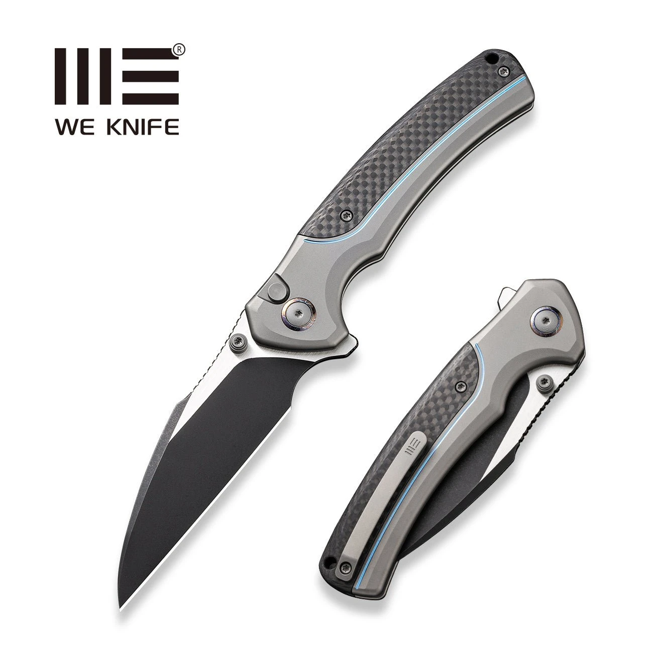 WEKNIFE Ziffius Flipper & Thumb Stud & Button Lock Knife Titanium Handle With Carbon Fiber Integral Spacer (3.7" CPM 20CV Blade) WE22024A-1 3 WEKNIFE Ziffius Flipper & Thumb Stud & Button Lock Knife Titanium Handle With Carbon Fiber Integral Spacer (3.7" CPM 20CV Blade) WE22024A-1