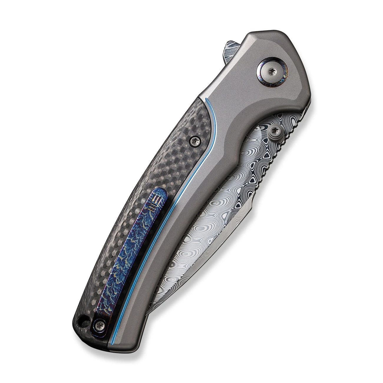 WEKNIFE Ziffius Flipper & Thumb Stud & Button Lock Knife Titanium Handle With Carbon Fiber (3.7" Damasteel Blade) WE22024A-DS1 9 WEKNIFE Ziffius Flipper & Thumb Stud & Button Lock Knife Titanium Handle With Carbon Fiber (3.7" Damasteel Blade) WE22024A-DS1 - Image 7